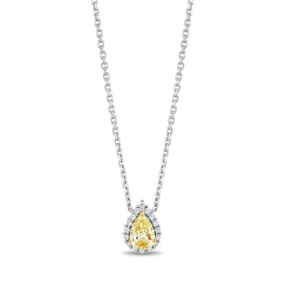 0.65 CT. TW Pear Cut Natural Yellow Halo Diamond Pendant in 18K Gold