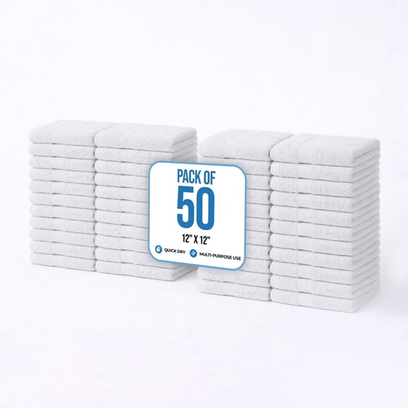 Simpli-Magic Commercial Cotton Quick Dry Wash Towels and Cleaning Cloths, 12" x 12", Multiple Colors, 50pk