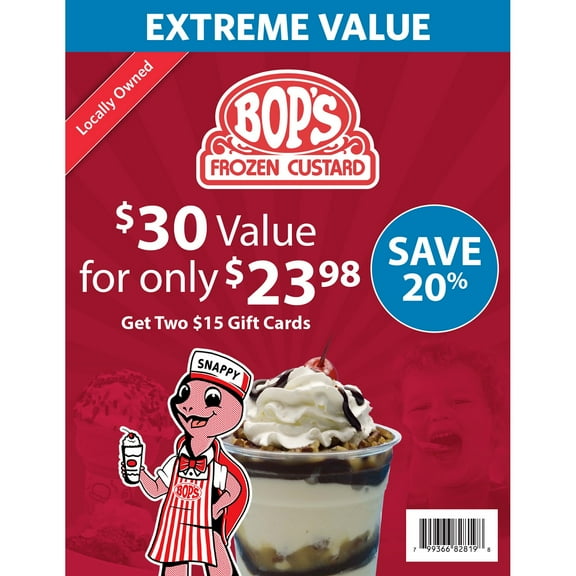 Bop's Frozen Custard $30 Value Gift Cards - 2 X $15