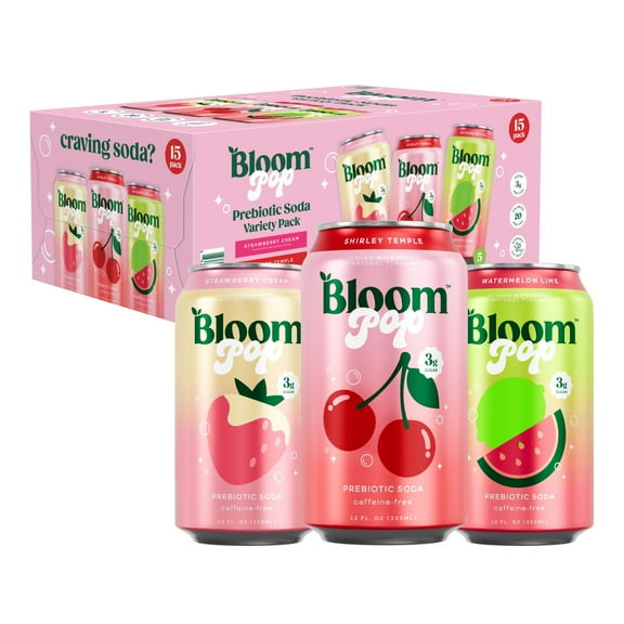 Bloom Pop Prebiotic Soda Variety Pack, 12 fl. oz., 15 pk.