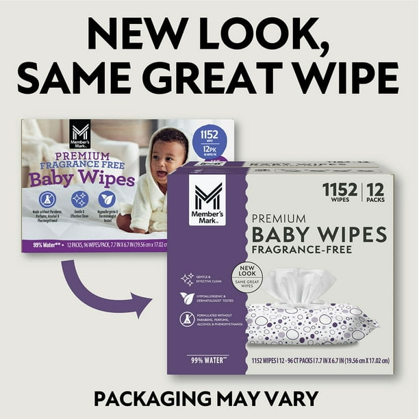 Member's Mark Premium Baby Wipes, Fragrance Free, 12 1152