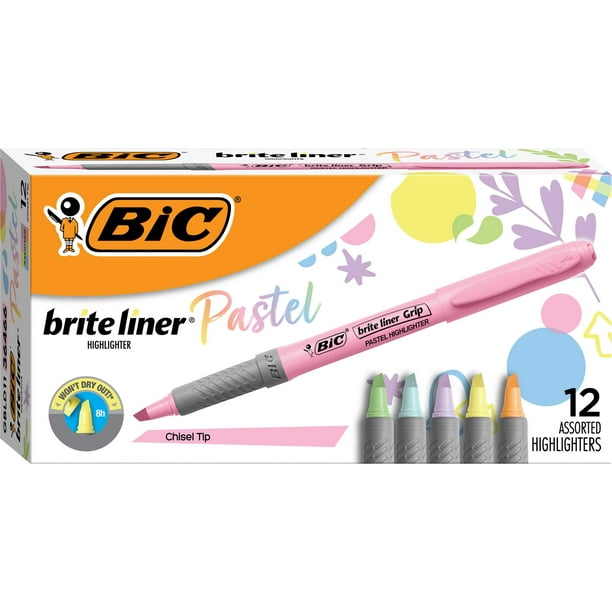 BIC - Card 4 Highlighter Grip Highlighters - Pastel