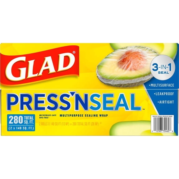 Glad Press'n Seal Plastic Food Wrap 140 sq. ft./roll, 2 rolls