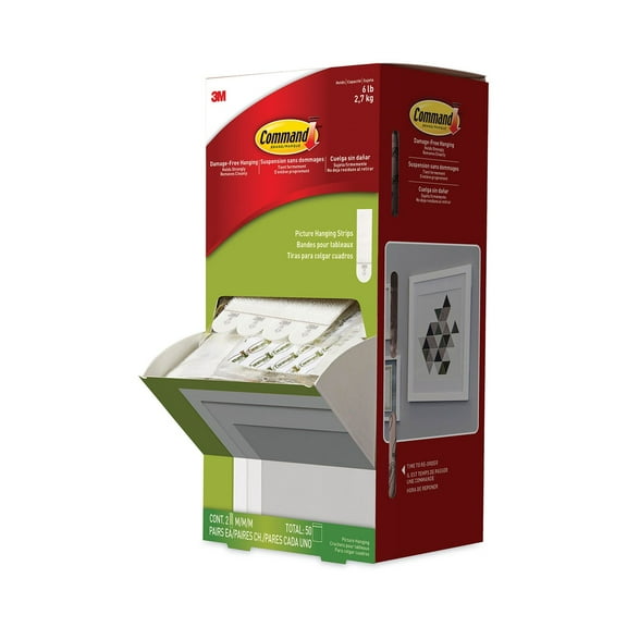 Command Picture Hanging Strips, Cabinet Pack, Removable, 0.75" x 2.75", White, 4/Set, 50 Sets/Carton