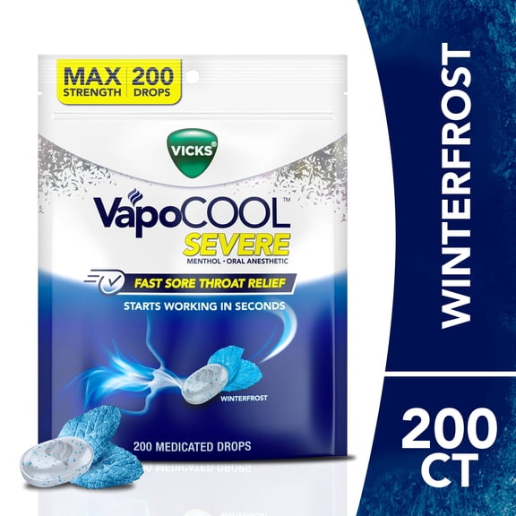 Vicks VapoCool Severe Medicated Sore Throat Drops, 200 ct.