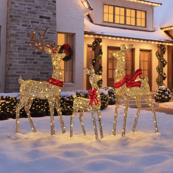 Member's Mark Pre-Lit Twisted Foil Deer Family, Set of 3