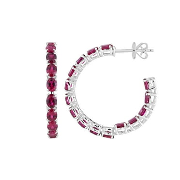 Oval Cut Gemstone Inside Out Hoop Earrings in Sterling Silver