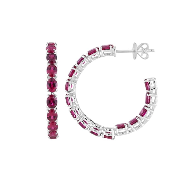 Oval Cut Gemstone Inside Out Hoop Earrings in Sterling Silver