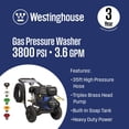 thumbnail image 2 of Westinghouse 3800 PSI 3.6 GPM 274cc Gas Powered Triplex Pump Cold Water Pressure Washer with 5-Quick Connect Nozzles, 2 of 12