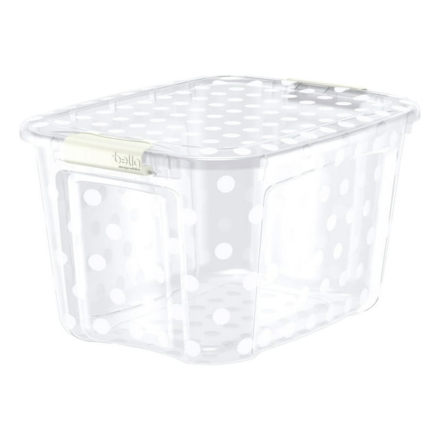 Bella Storage 42 Quart Polka Dot Clear Tote with Locking Lid