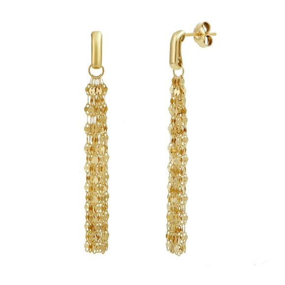 Diamond Cut Mirror Chain Tassle Earrings in 14K Yellow Gold