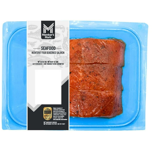 Member's Mark Farm Raised Monterey Rub Seasoned Atlantic Salmon, priced per pound