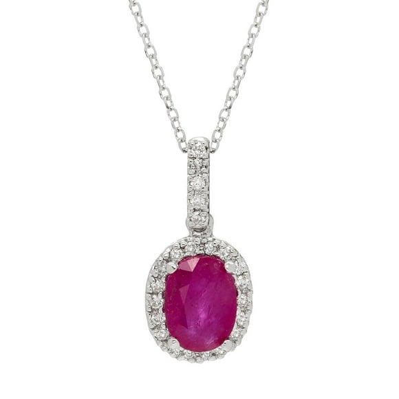 Oval Cut Genuine Gemstone & 0.11 CT. T.W. Diamond Halo Pendant Necklace in 14K Gold