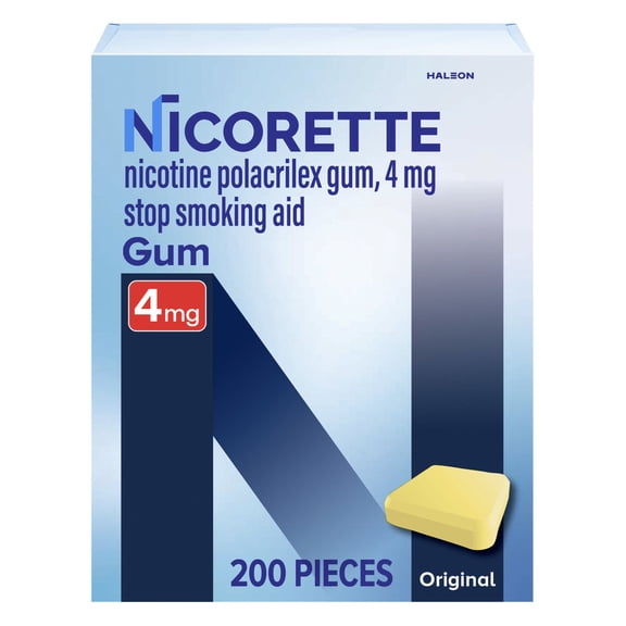 Nicorette Nicotine Gum, 4 mg, Original Stop Smoking Aid, 200 ct.