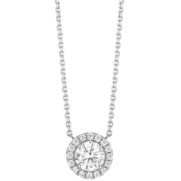 Round Cut Halo Diamond Pendant Necklace in 18K Gold