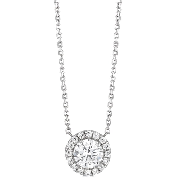 Round Cut Halo Diamond Pendant Necklace in 18K Gold