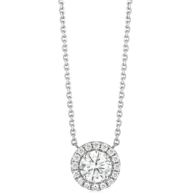 Round Cut Halo Diamond Pendant Necklace in 18K Gold