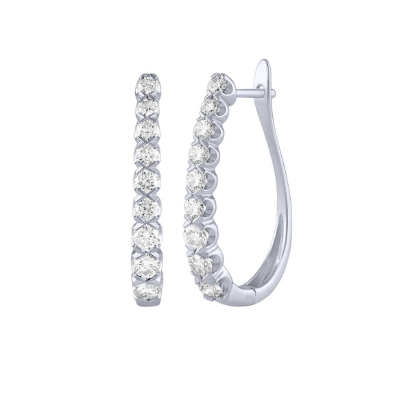 Round Cut Oval Shape Diamond Hoop Earrings in 14K Gold