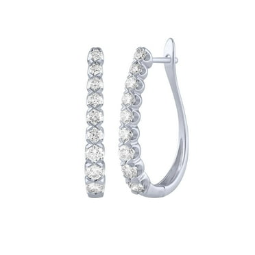 Round Cut Oval Shape Diamond Hoop Earrings in 14K Gold