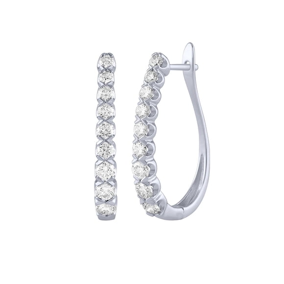 Round Cut Oval Shape Diamond Hoop Earrings in 14K Gold