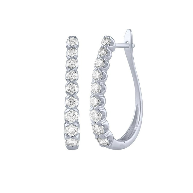 Round Cut Oval Shape Diamond Hoop Earrings in 14K Gold