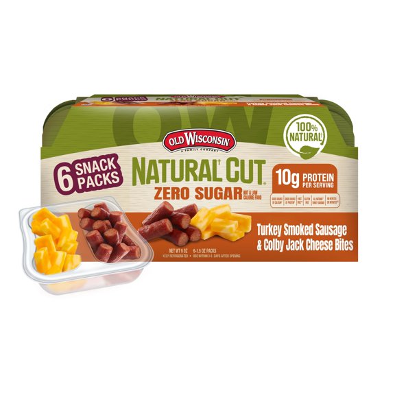 Old Wisconsin Natural Cut Turkey Smoked Sausage & Colby Jack Cheese Bites, 1.5 oz., 6 ct.