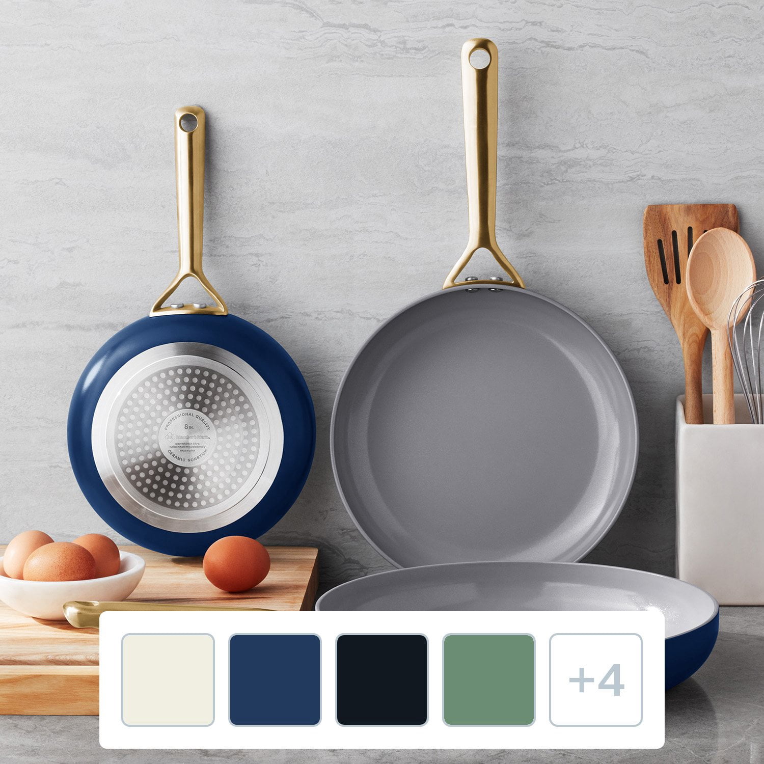Member's Mark 3-Piece Modern Ceramic Fry Pan Set, Assorted Colors