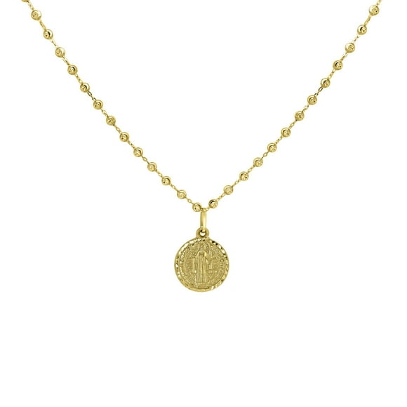 Saint Benedict Reversible Beaded Chain Pendant Necklace in 14K Gold