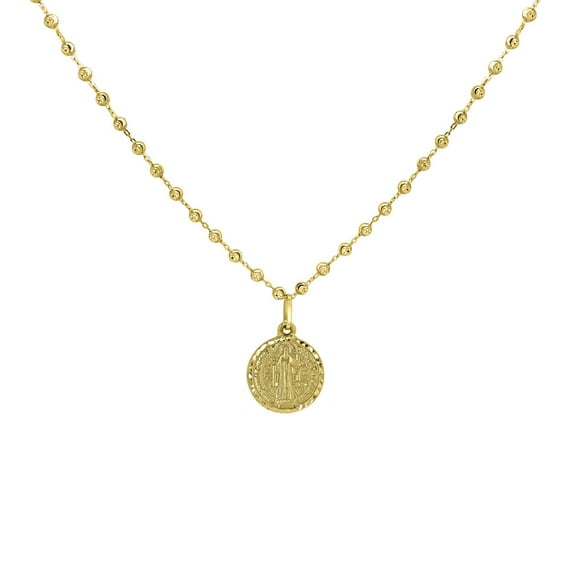 Saint Benedict Reversible Beaded Chain Pendant Necklace in 14K Gold