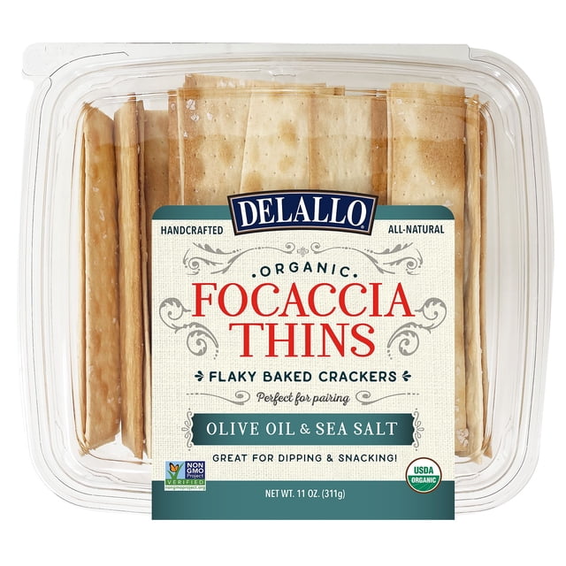 DeLalllo Organic Focaccia Thins, 11oz Flaky Baked Crackers