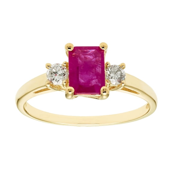 Emerald Cut Natural Gemstone & 0.20 CT. T.W. 3-Stone Diamond Ring in 14K Gold