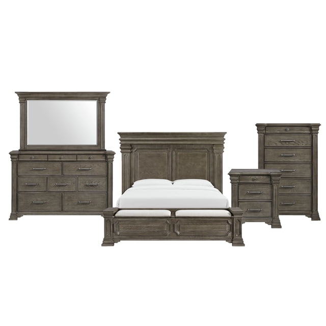 Society Den Paterson Storage 3PC or 5PC Bedroom Set in Grey, Assorted Sizes