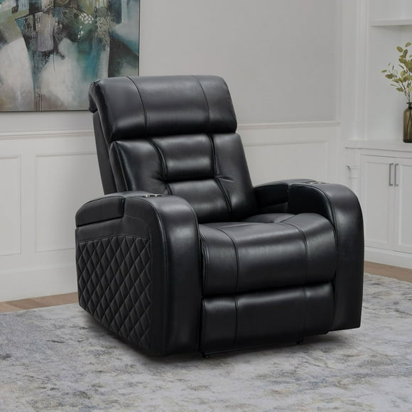 Bronston Top Grain Leather Power Theater Recliner, Black