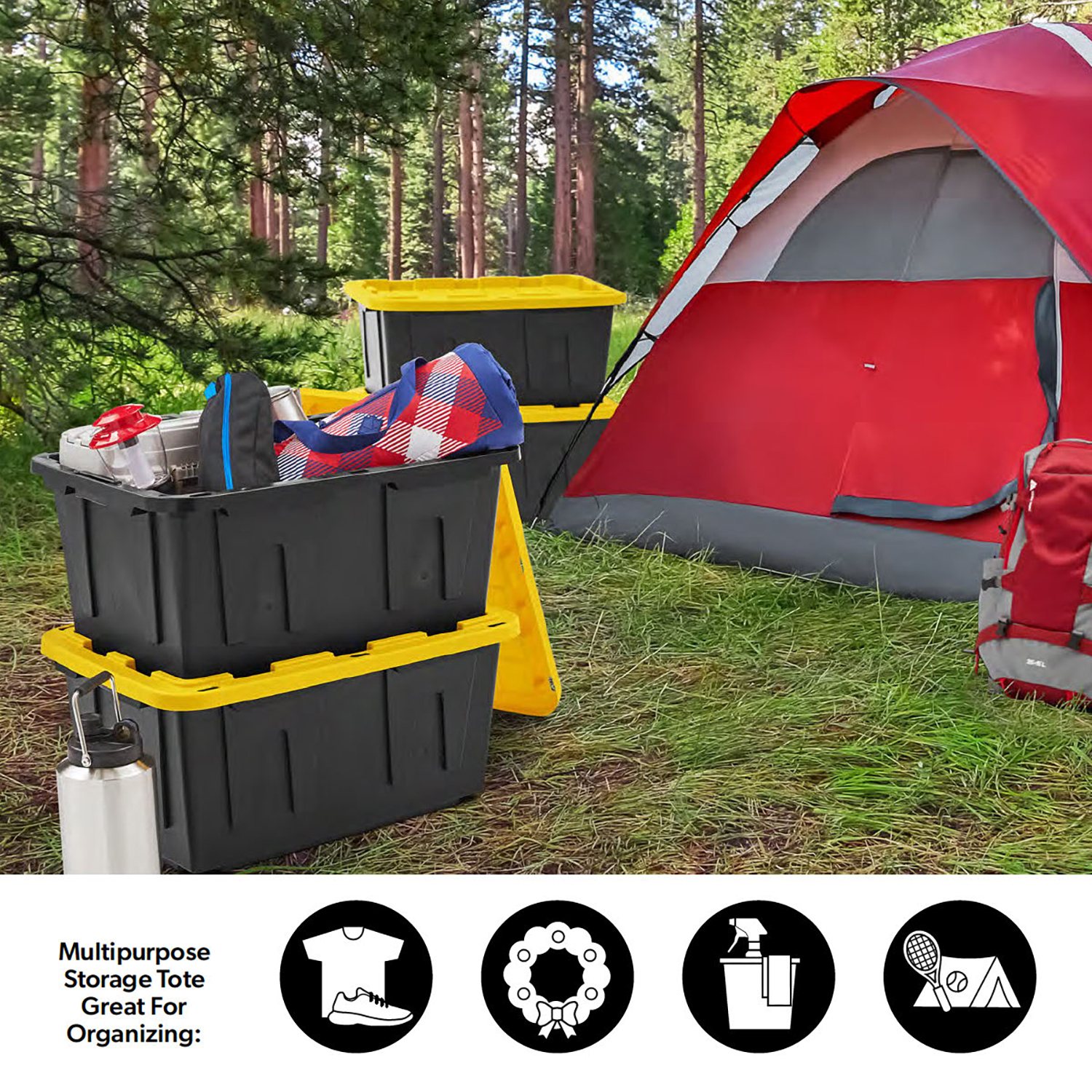 Black and yellow totes in outdoor use