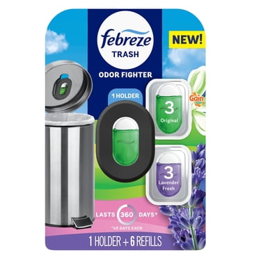 Febreze Trash Odor Fighter Air Freshener, Lavender and Gain Scents, 1 Holder + 6 Refills