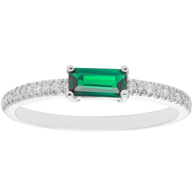 Baguette Cut Gemstone and 0.10 CT. T.W. Diamond Ring in 14K Gold