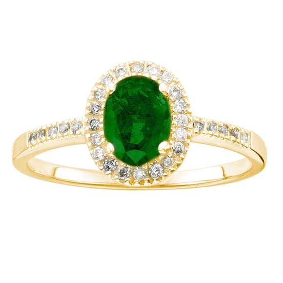 Oval Cut Gemstone and 0.15 CT. T.W. Halo Diamond Ring in 14K Gold