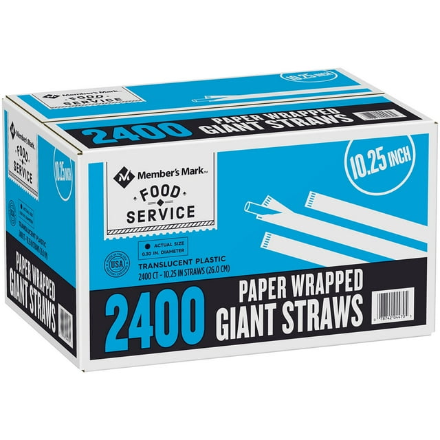 Member's Mark Giant Translucent Wrapped Plastic Straws, 10.25", 2,400 ct.