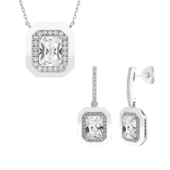 Multiple Cut Lab White Sapphire Pendant and Earring Set in Sterling Silver