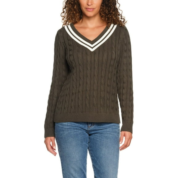 Lands' End Women's V-Neck Cable Sweater