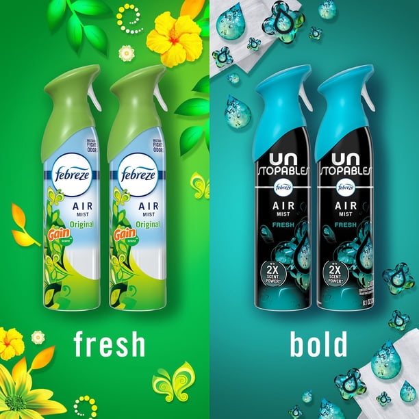 Febreze Air Mist Air Freshener Spray, Gain Original + Unstopables Fresh, 4ct., 32.4 oz