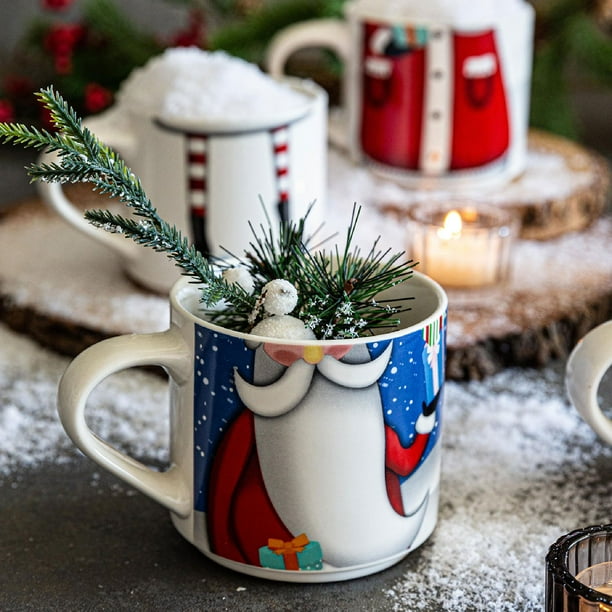 Over&back 4-Piece Stackable Snowman and Santa Mug Set of 4, 10oz