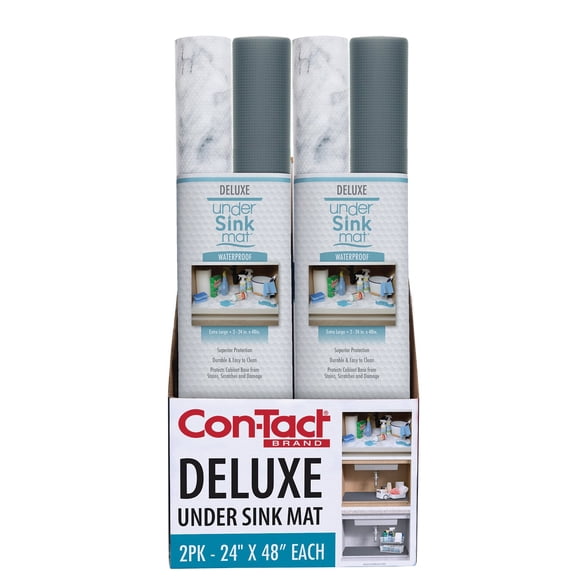 Con-Tact Brand Deluxe Under Sink Mat, 2 Pack, Carrara Marble & Solid Graphite