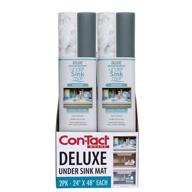 Con-Tact Brand Deluxe Under Sink Mat, 2 Pack, Carrara Marble & Solid Graphite