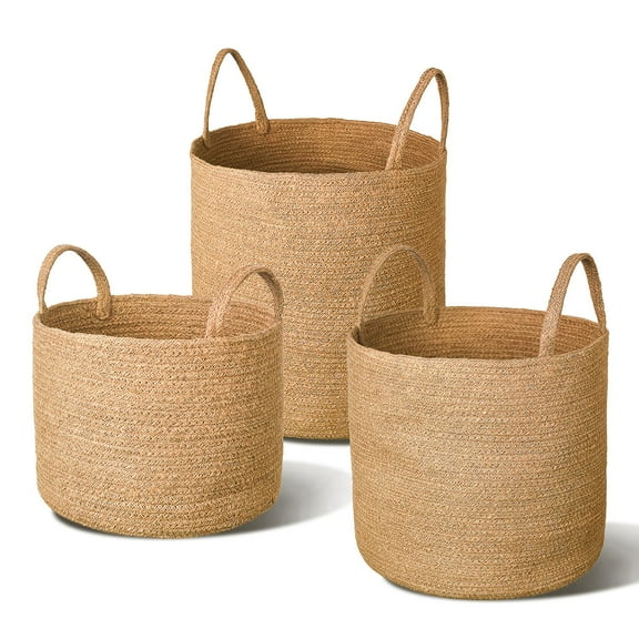 We Think Storage Round Jute Storage Basket with Handle, Set of 3