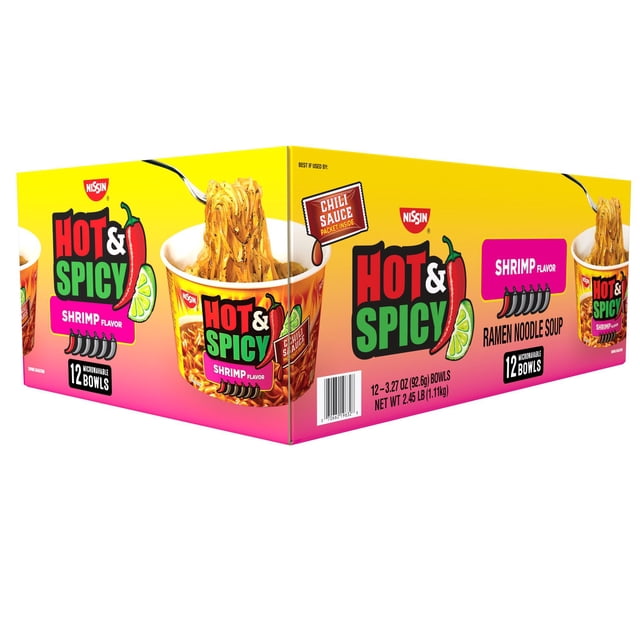 Nissin Hot and Spicy Shrimp Bowl, 3.27 oz., 12 pk.