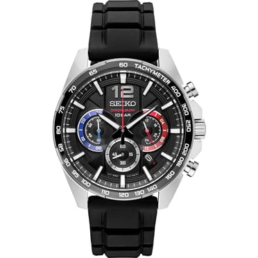 Seiko Essentials Quartz Chronograph Black Silicone Mens Watch, 43.9mm