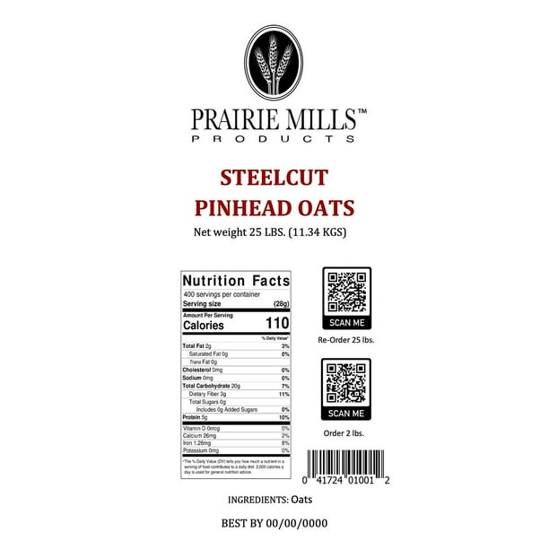 Prairie Mills Steelcut Pinhead Oats 25 lbs.