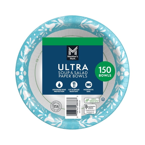 Member's Mark Ultra Soup/Salad Paper Bowls 20 oz., 150 ct.