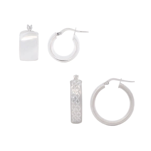 High Polish Italian & Diamond Cut Satin Earring Set in Sterling Silver
